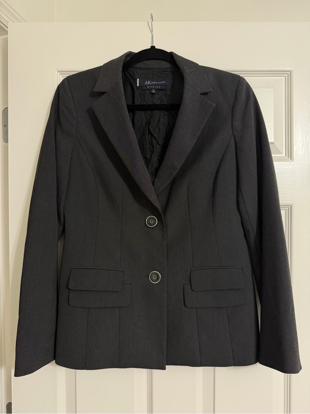 Anne Klein Black Single-Breasted Notched Lapel Blazer